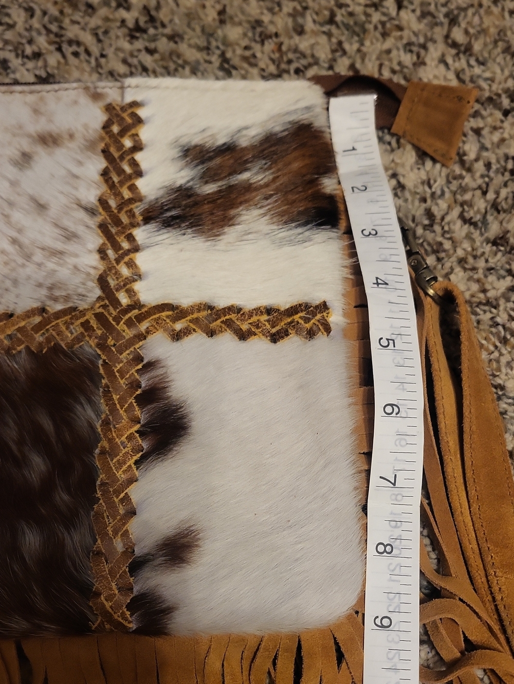 Chesney Patchwork Cowhide Fringe Crossbody Bag - Picture 9 of 9